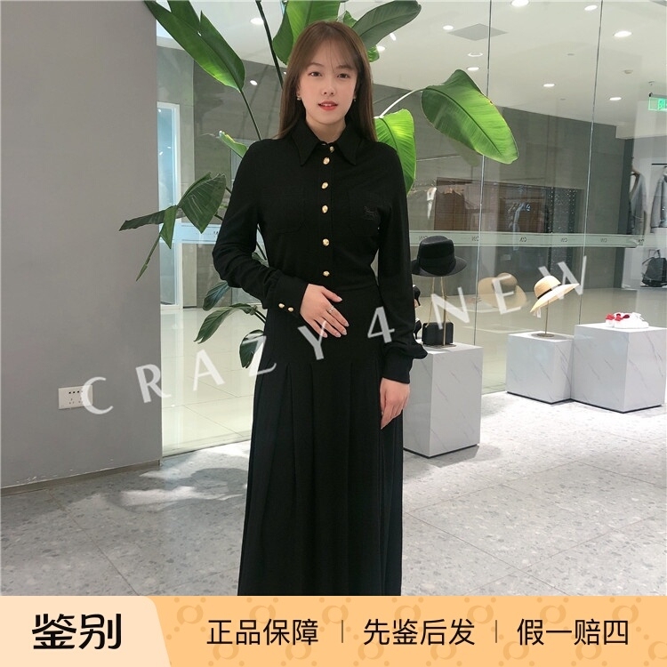 [Authentic Product in Stock] Celine Spring/Summer Women's Shirt-Style Pleated Cashmere Long-Sleeve Dress