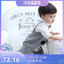Spring baby overalls plus velvet can open files 0-2 years old male baby autumn big PP wool knitted cotton pants winter female