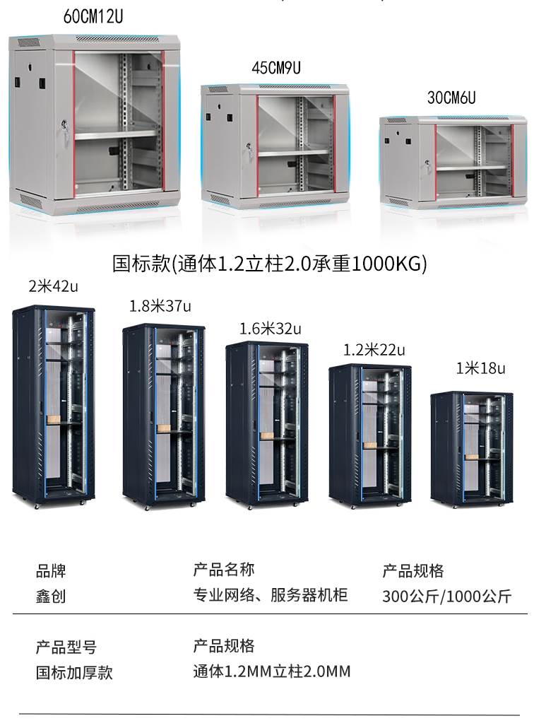 Network cabinet 1 m 1 2 m 1 8m 2 m 42U power amplifier small weak electric switch wall hang 6U9U12U