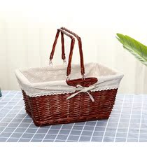 Picnic basket Woven Fruit Basket Subnetting Red Ins Supplies Complete Vegetable Basket Props Fields Garden Bamboo Basket Woven Hand Basket