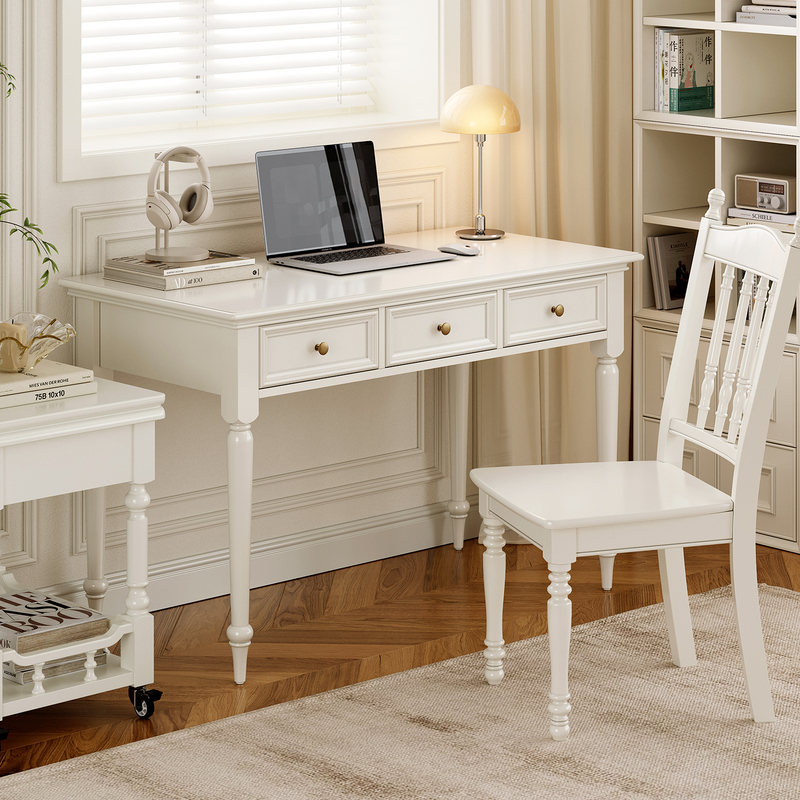 French-Style Solid Wood Desk for Home Bedroom, Adult and Children's Study Desk, Junior High School Students, Small Apartment, White Writing Desk French-Style Solid Wood Desk for Home Bedroom, Adult and Children's Study Desk, Junior High School Students, Small Apartment, White Writing Desk
