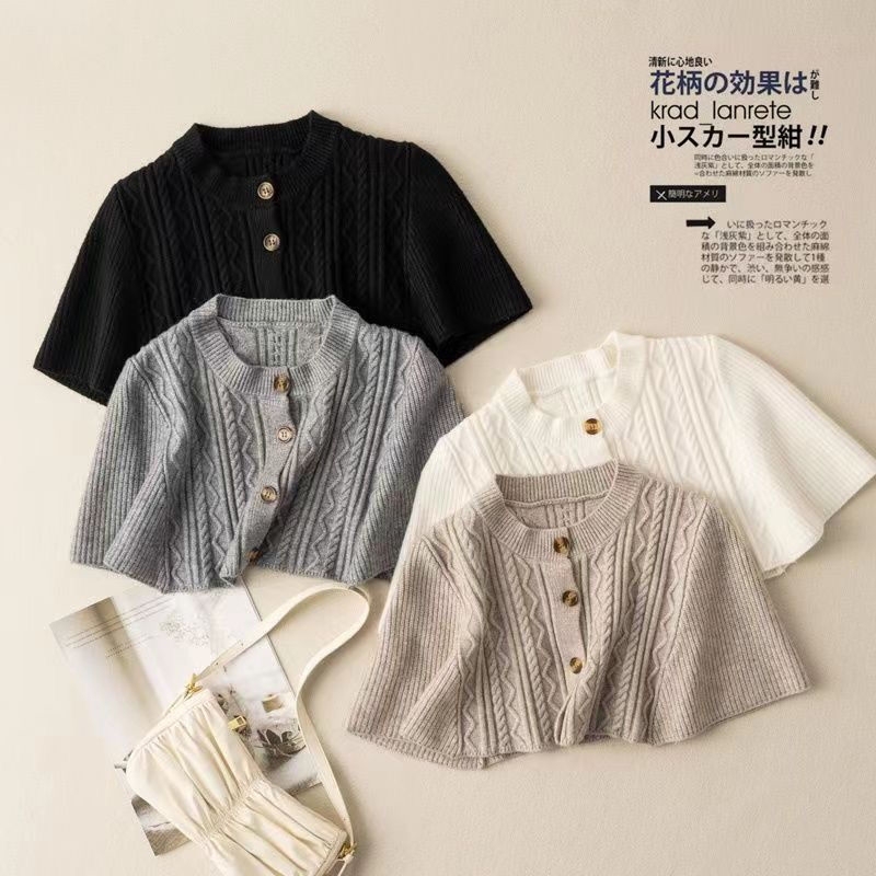 2024 Autumn New Versatile Round-Neck Knitted Shawl Cardigan Cape Sweater Coat Women's Scarf Fake Collar