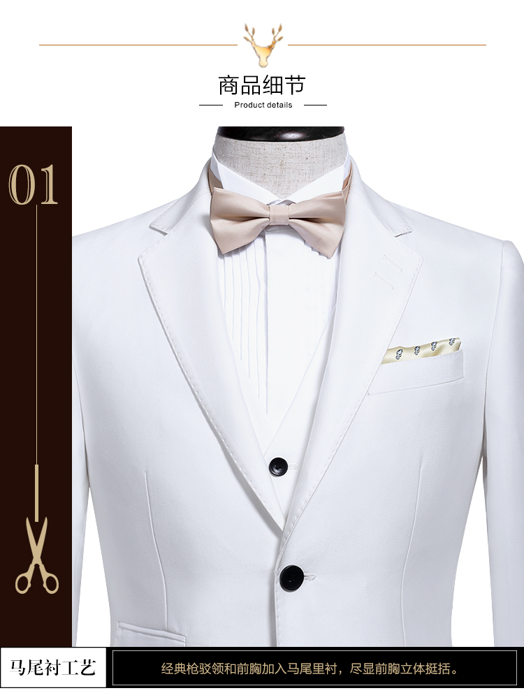 Bộ đồ vest nam màu trắng chú rể ăn mặc phiên bản Hàn Quốc của chiếc váy dạ hội Anh gió XL mùa hè - Suit phù hợp quần áo nam