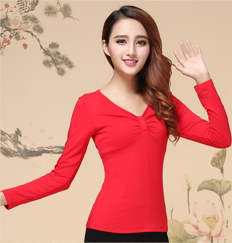 Quần áo tập thể dục vuông hàng đầu phương thức mùa thu đông mới V-cổ áo dài tay khiêu vũ quần áo tập thể dục trang phục phụ nữ - Khiêu vũ / Thể dục nhịp điệu / Thể dục dụng cụ giày nhảy khiêu vũ