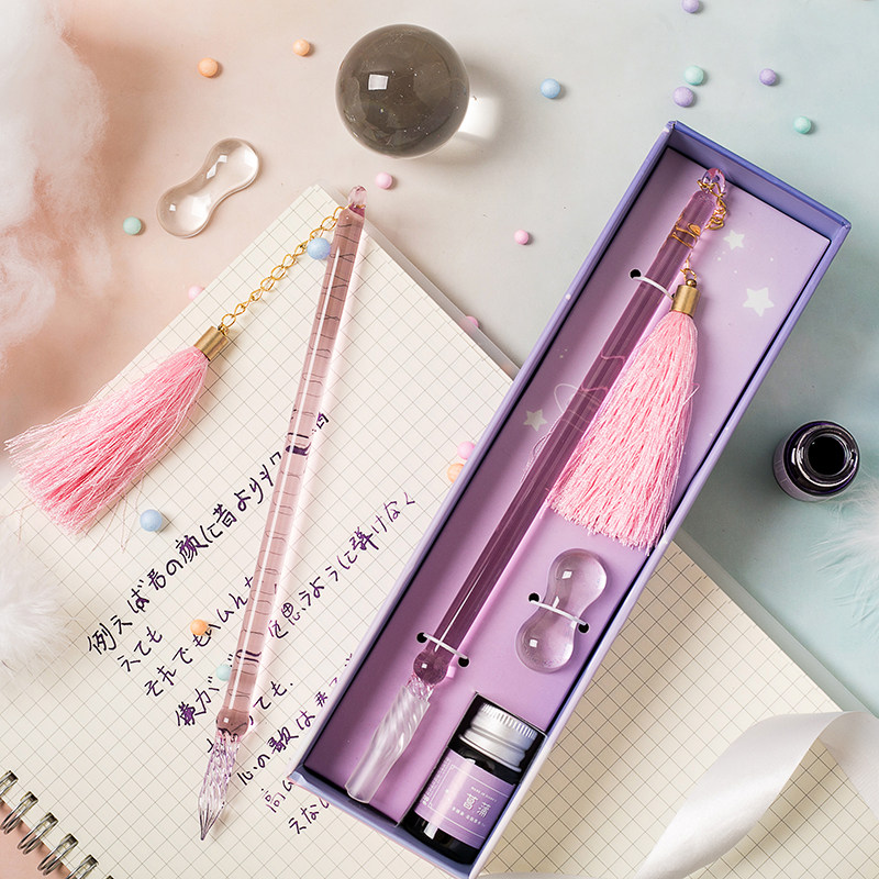 (Bookmark Series) Glass Pen Star Pen Crystal Pen Handmade Creative Student Dip Pen Birthday Gift Box Set