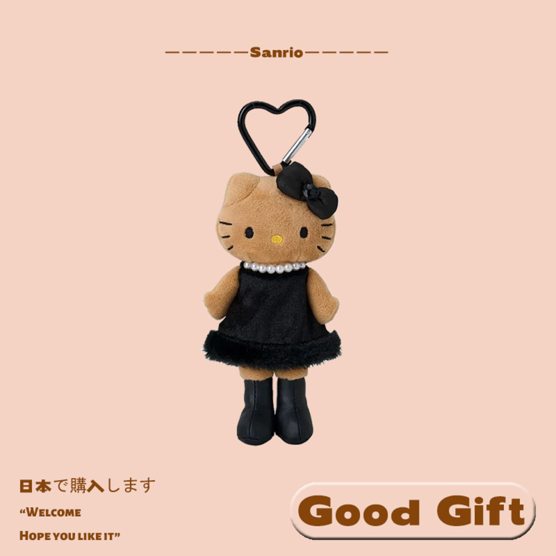 In-Stock Japan Sanrio Long-Legged Black Leather Socialite Hello Kitty Keychain Kitty Cat Bag Charm Women's Gift