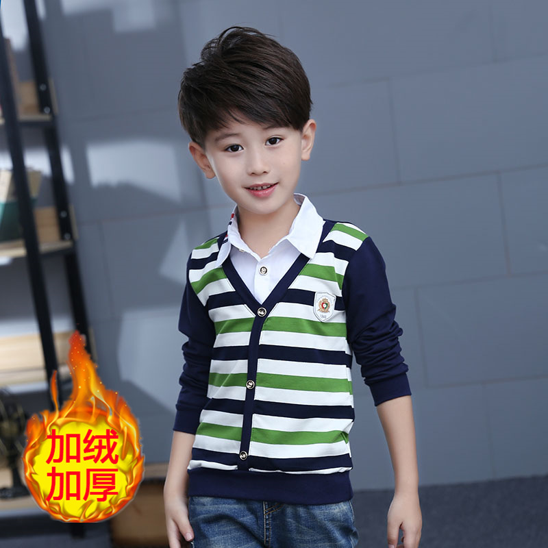 Boys tiests mùa xuân Hàn Quốc phiên bản của chiếc áo khoác mùa thu đơn mảnh hàng đầu của trẻ em có thể mặc cậu bé cơ thể 桖 quần áo dài tay mùa xuân.