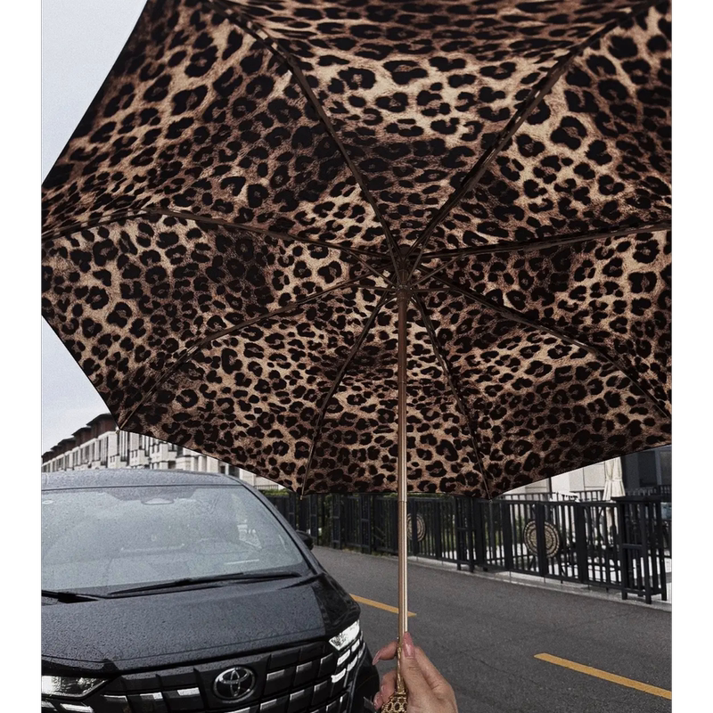 European and American Style! Minimalist Leopard Print Style! Fake Double-Layered Forest-Style Sun and Rain Dual-Use Sun Protection Umbrella, Reinforced and Durable, Manual Operation