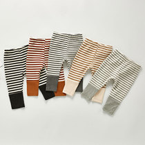 Autumn childrens pants pure cotton striped trousers winter leggings candy color boys and girls baby autumn outer wear pants