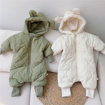 ins Korean version of the baby one-piece winter warm and thick quilted baby outing clothes childrens hooded cotton romper
