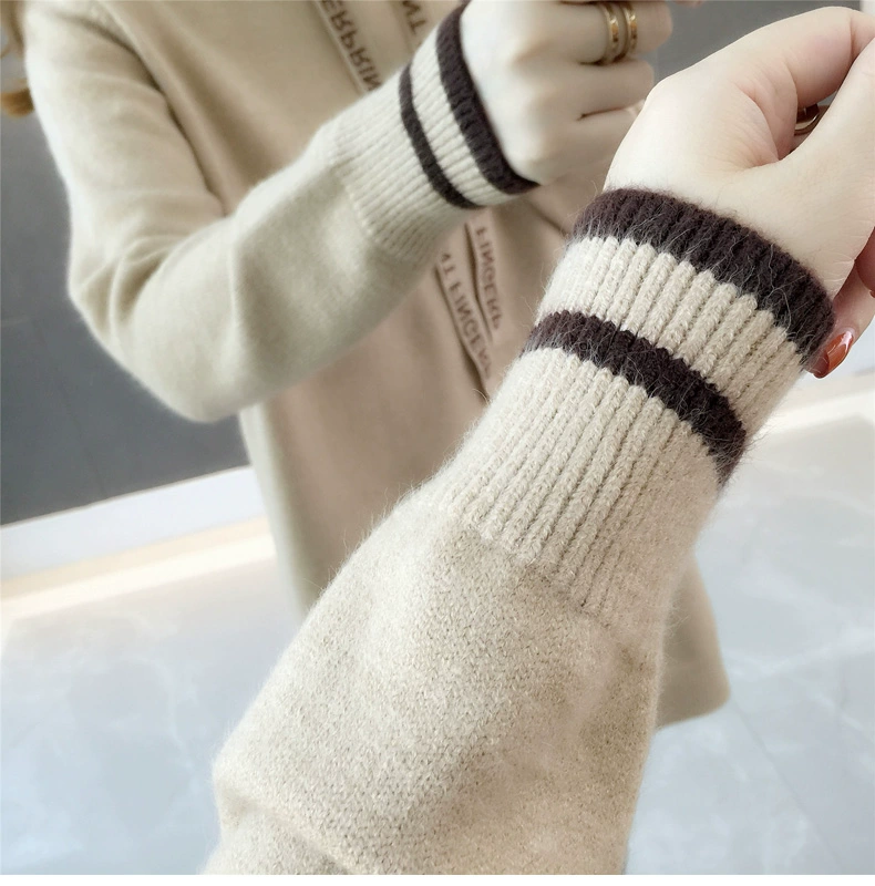 Áo dài len dày, áo len dệt kim trùm đầu 2018 thu đông mới của học sinh Hàn Quốc áo len áo len cổ tim