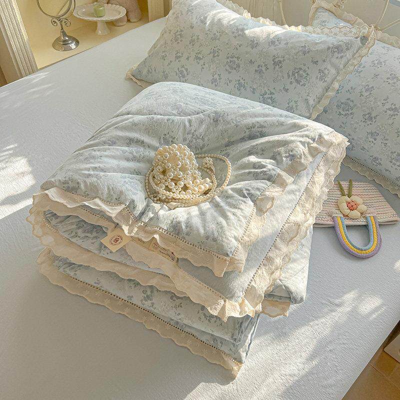 Summer High-End Korean-Style Double-Layer Gauze Summer Quilt Four-Piece Set, Machine Washable Pure Cotton Single/Double Bed Sheet Style Bedding Summer High-End Korean-Style Double-Layer Gauze Summer Quilt Four-Piece Set, Machine Washable Pure Cotton Single/Double Bed Sheet Style Bedding