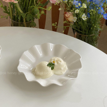 OK HONY* Ins South Korea Disturbance Wave Lotus Leaf Side Dessert Pan Pure White Dinner Plate Method Irregular Dish Dish