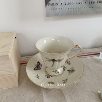 ok holiday * South Korean ins wind retro style Italian style Insect Flower Pattern Coffee Cup Dish Suit