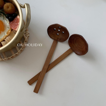 South Korean wind-ins wind solid wood bamboo handle Nangwood pull face spoon soup spoon Leaking Spoon Restaurant Lanoodle Shop Home With Hot Pot Spoon