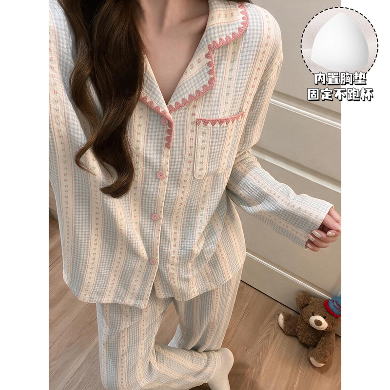 High-End Women's Pajamas for Spring and Autumn 2026, New Long-Sleeved Set with Chest Pads, Can Be Worn Outside, Cloud Cotton Loungewear Set High-End Women's Pajamas for Spring and Autumn 2026, New Long-Sleeved Set with Chest Pads, Can Be Worn Outside, Cloud Cotton Loungewear Set