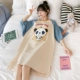 Váy ngủ nữ mùa hè cotton mùa hè ngắn tay sinh viên hoạt hình dễ thương hàn quốc có thể mặc đồ ngủ mùa hè mỏng dịch vụ tại nhà - Đêm đầm