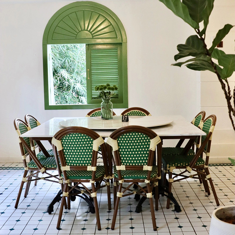 Outdoor fa style table and chairs combined balcony vine chic dining chair Coffee milk tea shop Southeast Asian dining room Marble Square Table