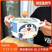 Cute ceramic soup bowl large capacity instant noodle bowl with cover cartoon male and female students creative instant noodle bowl household large