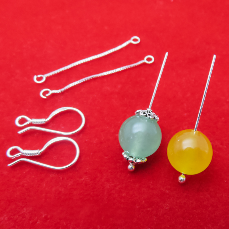 Handmade Diy Earrings Material Packs 99 Pure Silver Ear Hook Earrings Made Ear Accessories Jade Pearl Crystal Bear Pendant