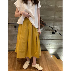 Pumpkin seed girl pretending to be fat sister mm Japanese leisure spring and summer high waist loose and thin, long half -body umbrella skirt