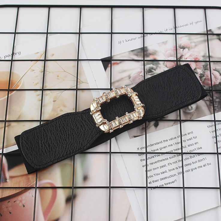 PU Leather High Elastic Wide Belt for Women Stretch Waist Belt for Dress Autumn Stretch Women Belts White Red Pearl Buckle Belt