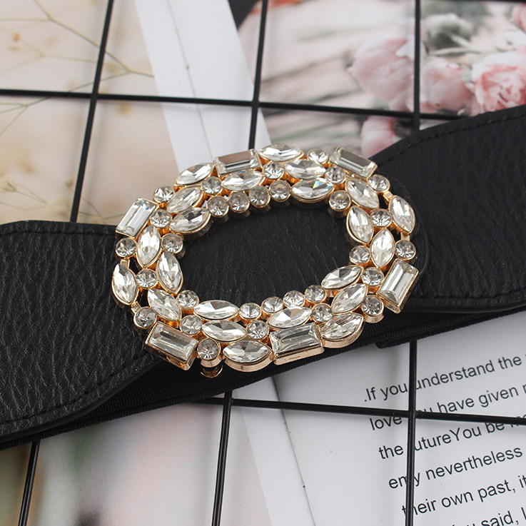 PU Leather High Elastic Wide Belt for Women Stretch Waist Belt for Dress Autumn Stretch Women Belts White Red Pearl Buckle Belt