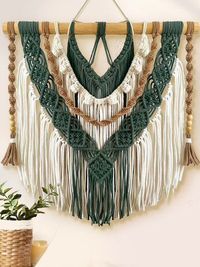 Fondo de B & B, decoración de pared para sala de estar, tela colgante, tapiz tejido a mano de estilo bohemio, tapiz con borlas para colgar en la pared