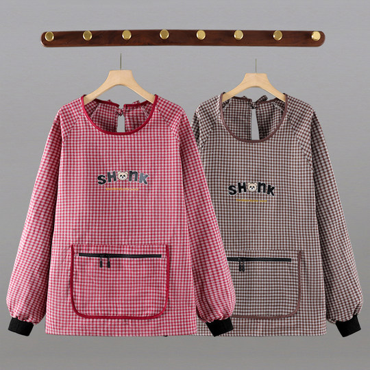 Plus-Size Short Cotton Apron for Women, Breathable, Anti-Stain, Long-Sleeved, Suitable for Home Kitchen Use, Work, and New Style