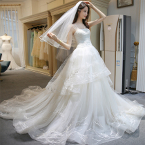 New main wedding dress halter word shoulder tail wedding dress Bride Wang slightly Europe and the United States Autumn and summer can be pregnant women luxury