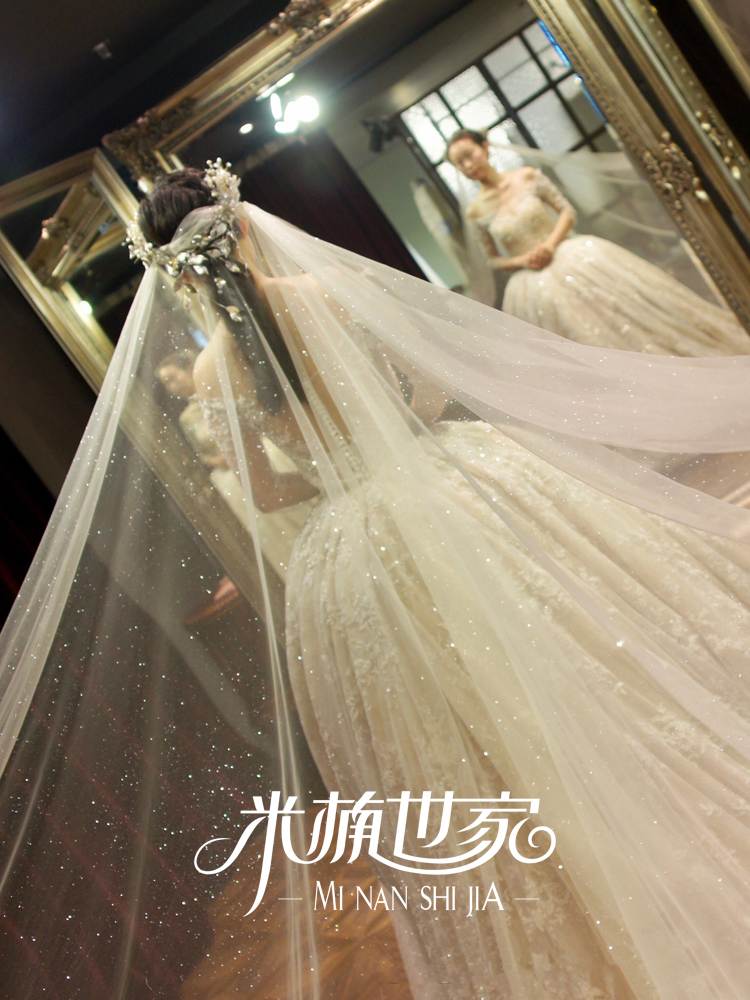 (Star)Original new champagne color sparkling starry sky super long veil 3 meters tail Korean bling sequins luxury
