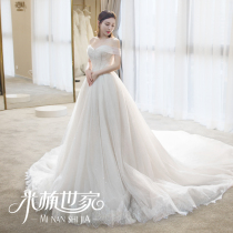 Wang Pico Korean version of autumn new word shoulder retro European court wedding dress big tail lace simple pregnant woman