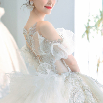 Yunjianyue new main wedding dress European court luxury big tail high-end lace heavy summer flash diamond starry sky