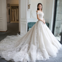 (Wei Yu)One-shoulder wedding dress lace trailing tutu Korean version of European autumn and summer can be pregnant woman Wang Xiao