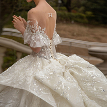 New luxury bow smearing main wedding dress one shoulder small child bride wedding dream big smearing thin