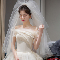 (Yunyao)Forest soft yarn double-layer Korean bridal veil headdress simple certificate short puffy plain yarn white