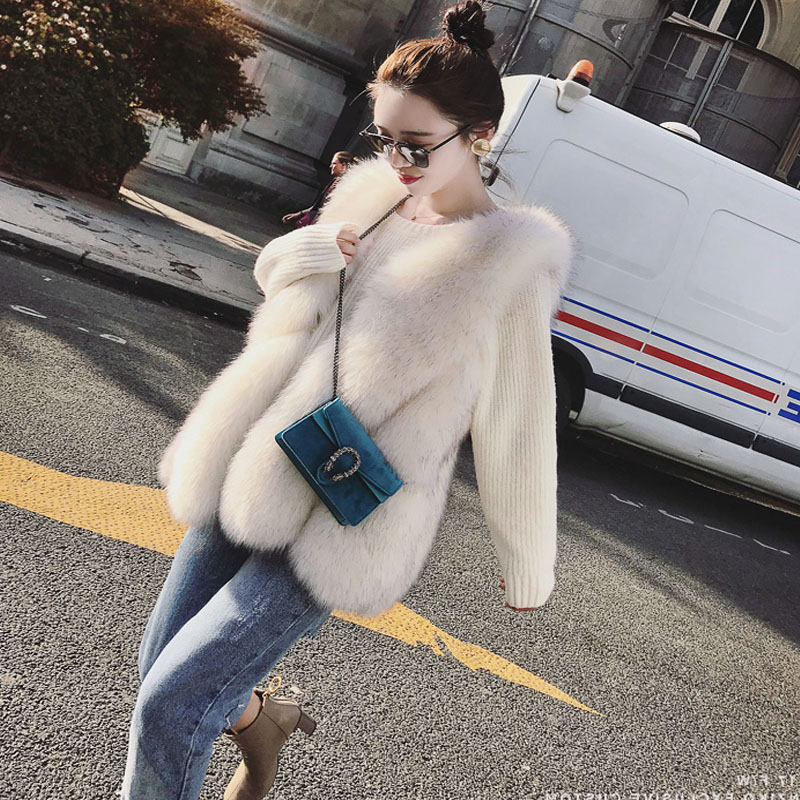 2022 Haining winter Anti-season handling imitation fox fur straw vest woman medium long version Korean version of a slim vest jacket