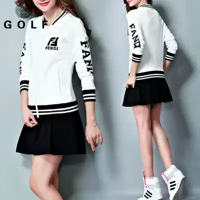 Golf clothes women's suit spring and autumn sports and leisure two-piece anti-light skirt long-sleeved top jacket