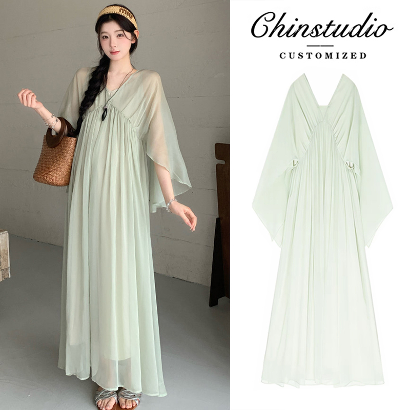 Fashionable Maternity Wear for Pregnancy, Summer Dress 2026 New Style, Beautiful Holiday-Style Dress, French-Style Long Dress Set