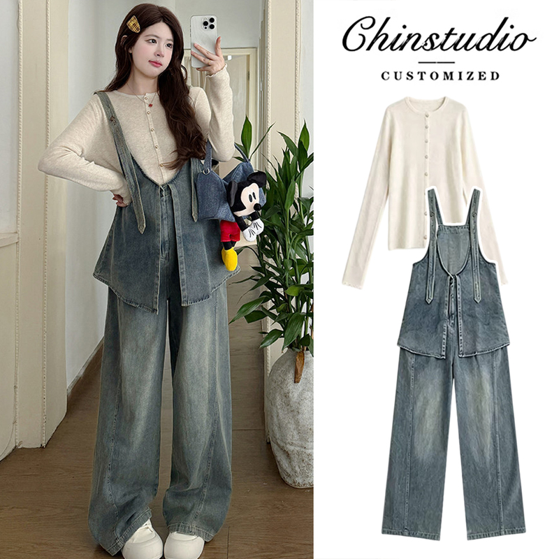Maternity Wear Autumn Set 2026 New Denim Overalls Retro All-Day Outfit Stylish during Pregnancy Autumn and Winter