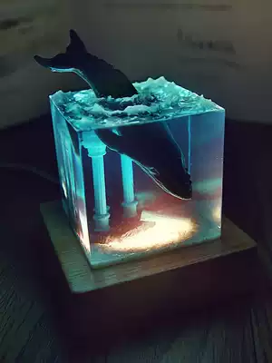 Cultural and creative products Resin epoxy handicrafts Creative gifts Ocean whale night light desktop USB ornaments