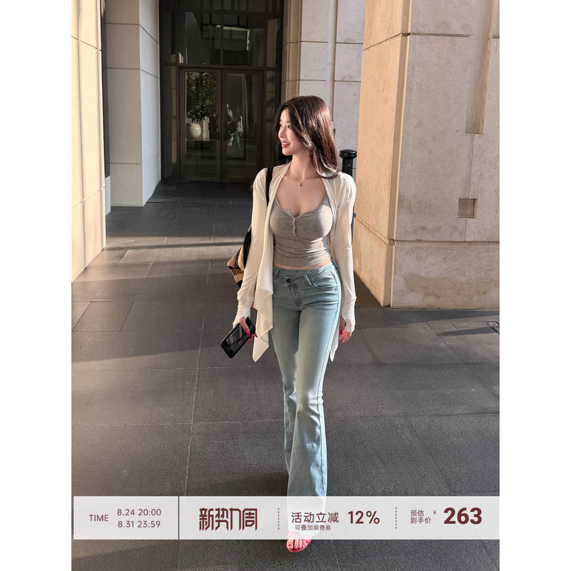 【Farte Shop】Sea Salt Style High Waist Cross-Waist Skinny Jeans for Women Spring/Summer Slim Fit Flared Pants 【Farte Shop】Sea Salt Style High Waist Cross-Waist Skinny Jeans for Women Spring/Summer Slim Fit Flared Pants