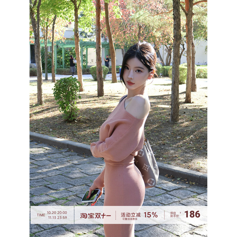 【Farte Shop】Tipsy Rose Irregular One-Shoulder Knitted Dress Comfortable Stretchy Bodycon Dress for Women