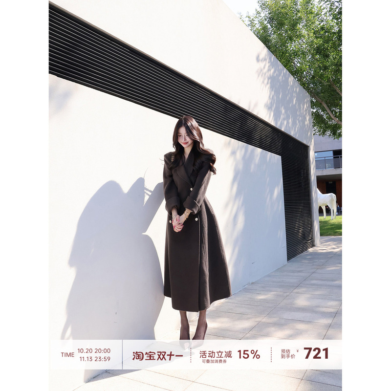 【Farte Shop】Tokyo Love 100% Sheep Wool Gray Double-Sided Woolen Coat Women's Autumn and Winter Waist-Tightening Jacket 【Farte Shop】Tokyo Love 100% Sheep Wool Gray Double-Sided Woolen Coat Women's Autumn and Winter Waist-Tightening Jacket