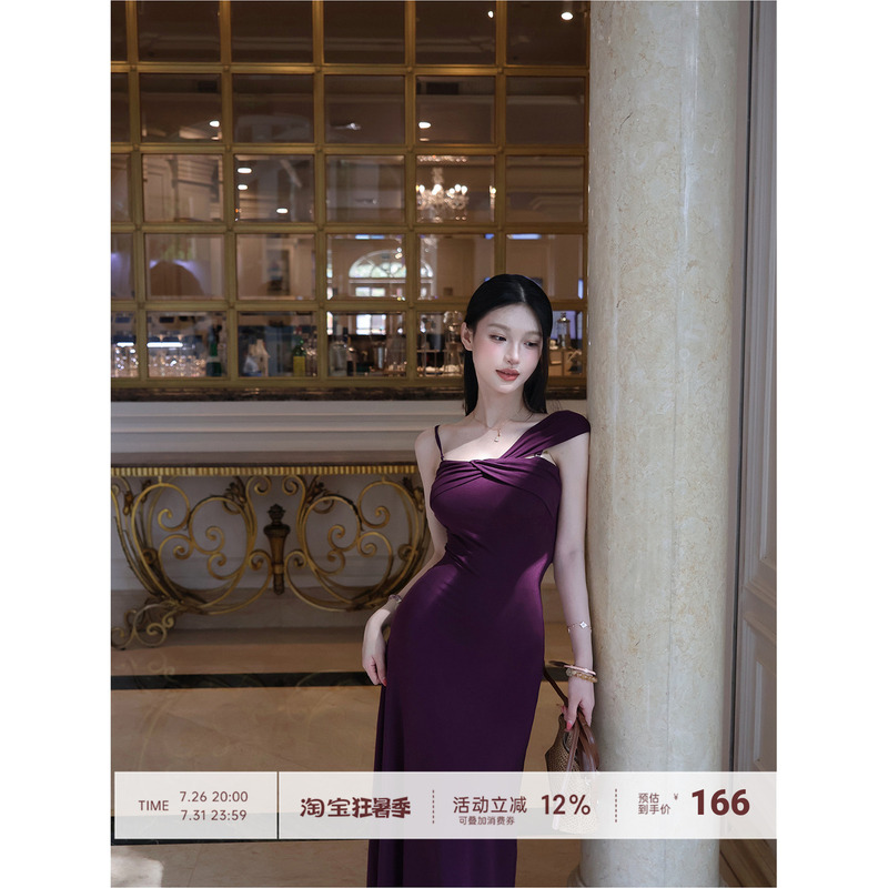 【Farte Shop】Luxurious Dream Shadow Lyocell Purple Twist Dress Women's Spring/Summer Bodycon Dress 【Farte Shop】Luxurious Dream Shadow Lyocell Purple Twist Dress Women's Spring/Summer Bodycon Dress
