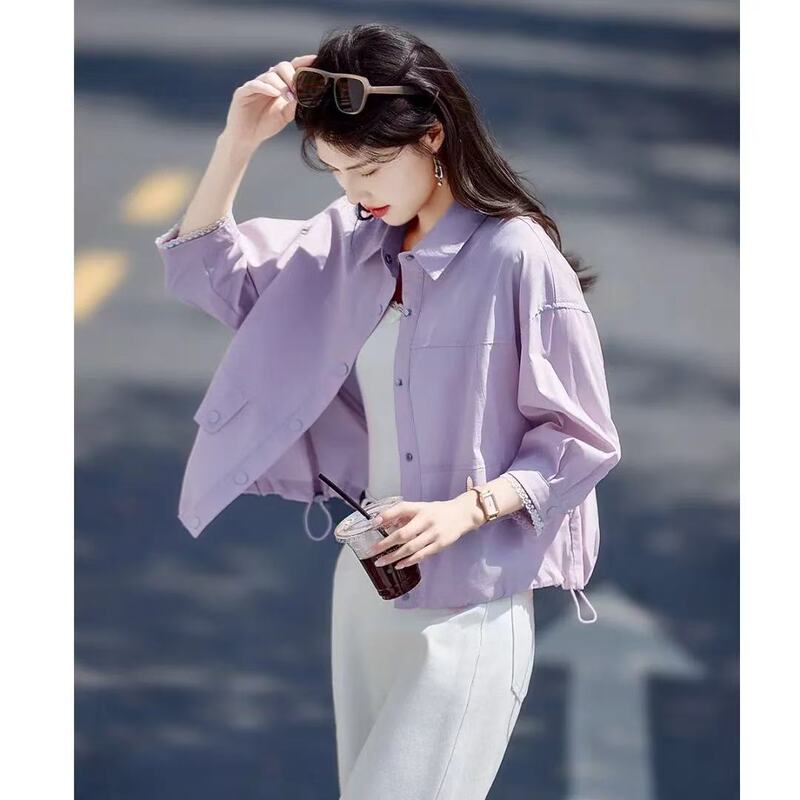 Outlet Brand Clearance Bargain Casual Lightweight Pure Cotton Shirt Jacket for Women Summer Drawstring Short Top