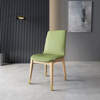 Цельный стул из кожи с медным покрытием, цвет дерева, зеленая кожа