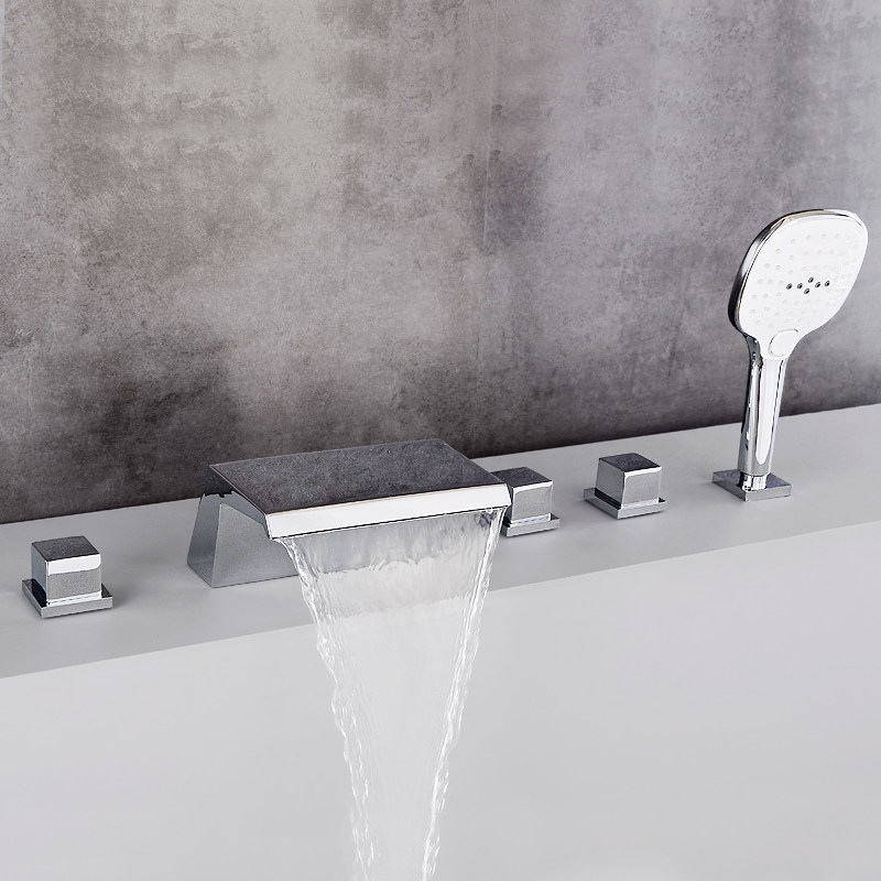 Bathtub tap waterfall full copper cylinder edge stage four sets of hot and cold water bathroom shower faucet shower head suit