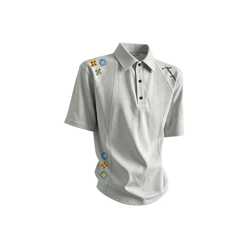 Tldv Summer Comfortable Sports Fitness Triangular Segmented Structure Patchwork American High Street Short-Sleeve Polo Shirt