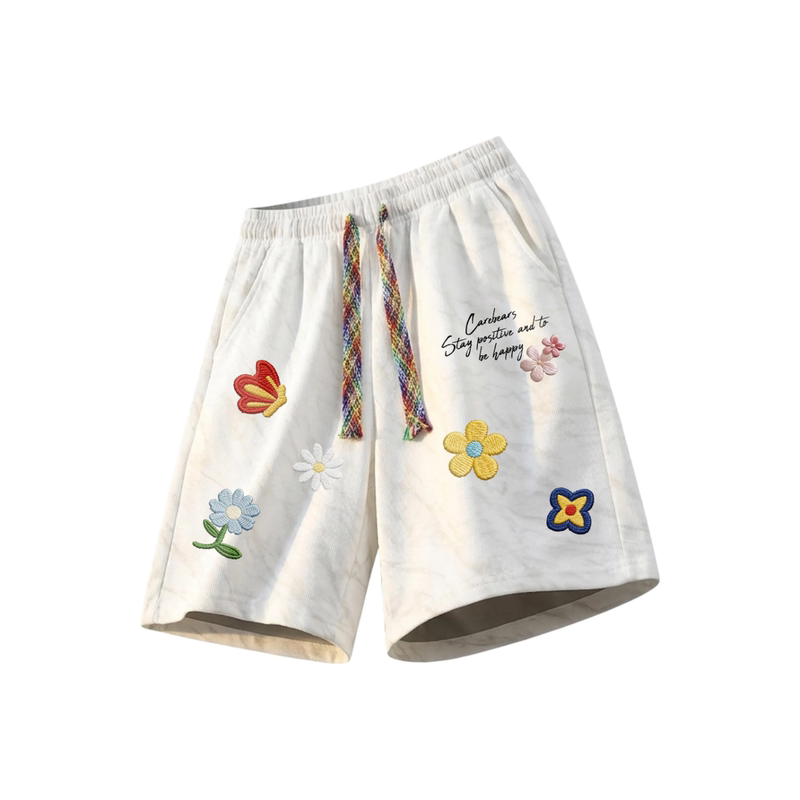 Tldv American High Street Style Soft and Breathable Tie-Dye Five-Point Shorts with Unique Plant and Floral Print, Loose and Casual Shorts
